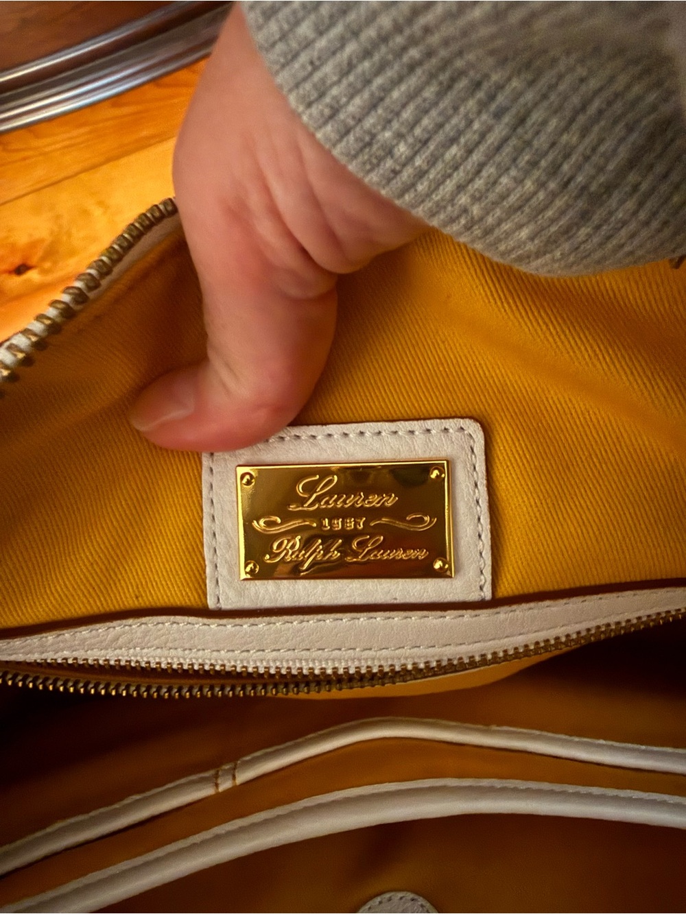 Lauren Ralph White Leather Satchel with Gold-Tone Accents - Picture 4 of 5